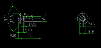 Cross recessed countersunk head screws CAD drawings